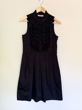 Eliza J Black Ruffle Front Sleeveless Pleated Cotton Blend Career Dress Sz 8